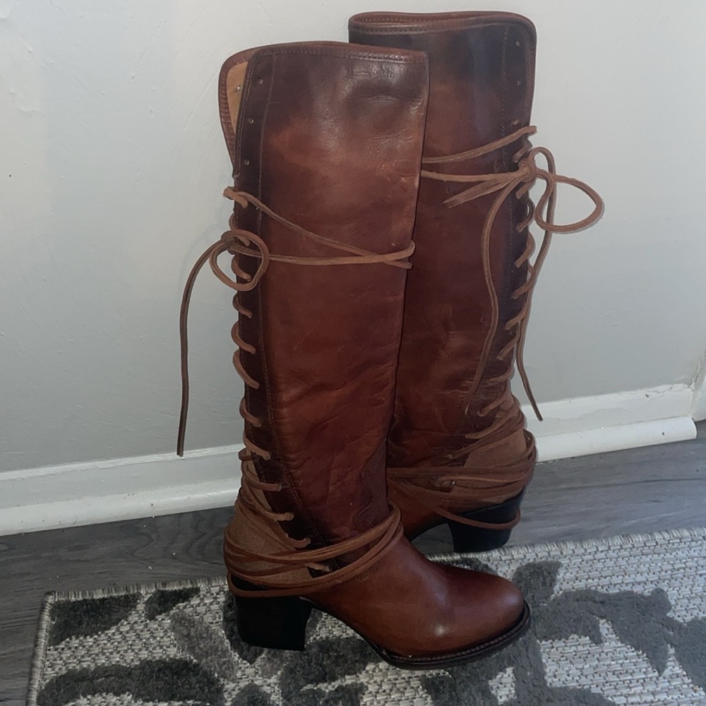 Freebird STEVEN Brown Heeled Boots COAL Lace Up Boots Like New Sz 10M - Picture 5 of 14